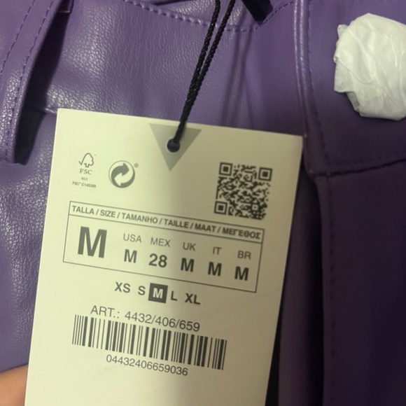 Zara purple faux leather low rise trousers NWT - Picture 5 of 9